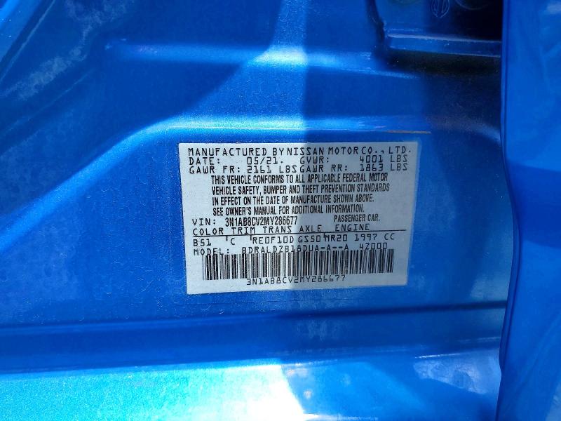2021 Nissan Sentra მანქანა იყიდება აუქციონზე, vin: 3N1AB8CV2MY286677, აუქციონის ნომერი: 60258476