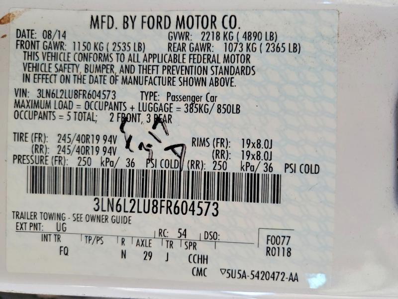 61217186 :رقم المزاد ، 3LN6L2LU8FR604573 vin ، 2015 Lincoln Mkz مزاد بيع
