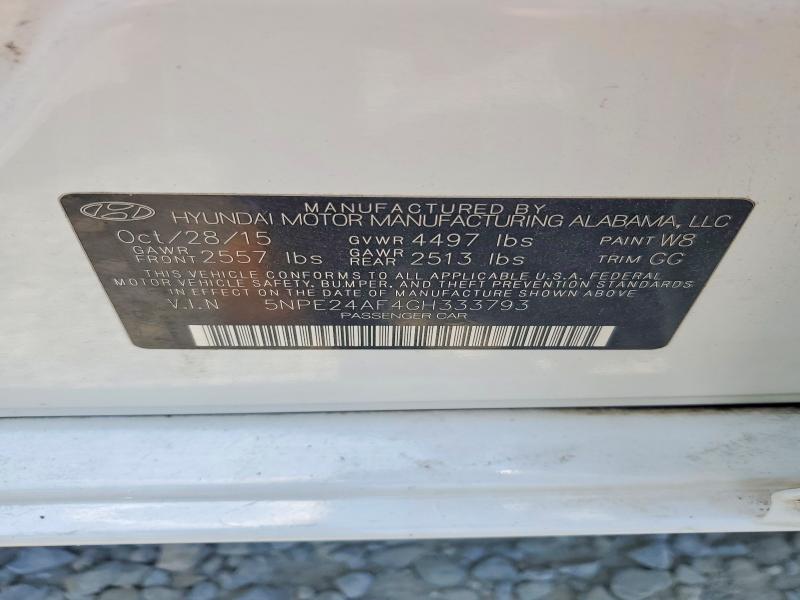58904726 :رقم المزاد ، 5NPE24AF4GH333793 vin ، 2016 Hyundai Sonata مزاد بيع