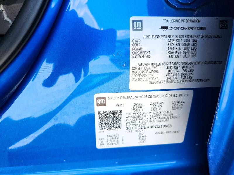 Продажа на аукционе авто 2023 Chevrolet Silverado, vin: 3GCPDCEK8PG218966, номер лота: 59612126