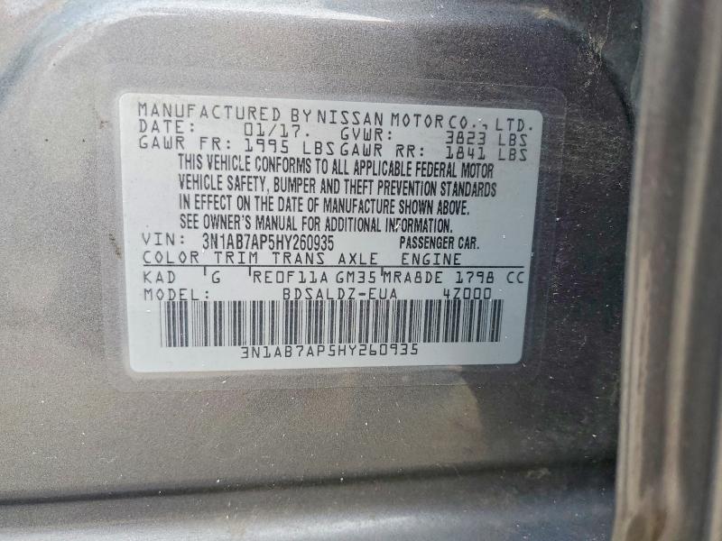 Продаж на аукціоні авто 2017 Nissan Sentra, vin: 3N1AB7AP5HY260935, номер лоту: 61433956