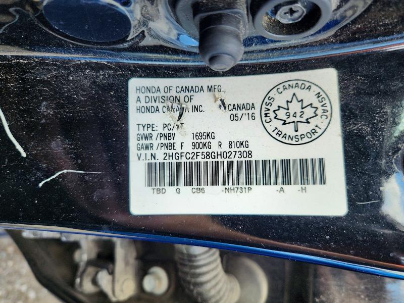 Продаж на аукціоні авто 2016 Honda Civic, vin: 2HGFC2F58GH027308, номер лоту: 62811096