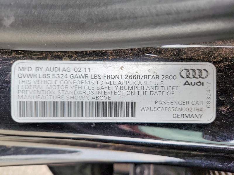 61798376 :رقم المزاد ، WAUSGAFC5CN002164 vin ، 2012 Audi A7 مزاد بيع