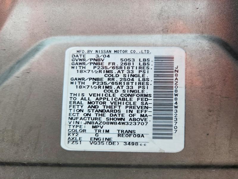 Продаж на аукціоні авто 2004 Nissan Murano, vin: JN8AZ08W84W323707, номер лоту: 60694636