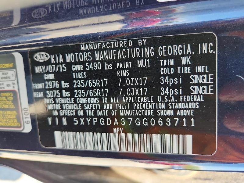 Aukcja sprzedaży 2016 Kia Sorento, vin: 5XYPGDA37GG063711, numer aukcji: 61970486