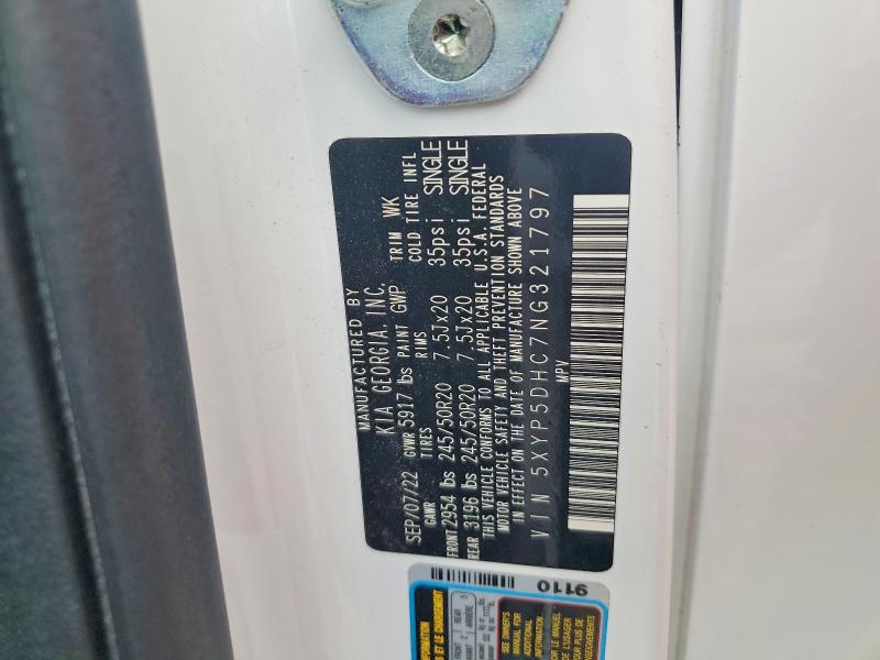 2022 Kia Telluride მანქანა იყიდება აუქციონზე, vin: 5XYP5DHC7NG321797, აუქციონის ნომერი: 61296006