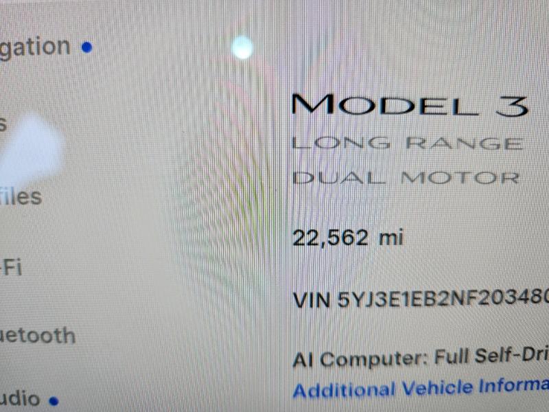 60860096 :رقم المزاد ، 5YJ3E1EB2NF203480 vin ، 2022 Tesla Model 3 مزاد بيع