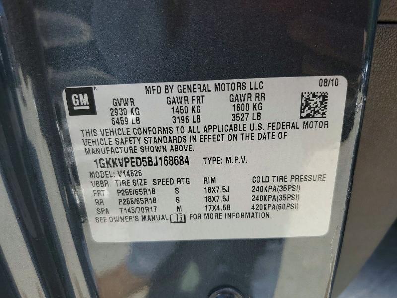 2011 Gmc Acadia მანქანა იყიდება აუქციონზე, vin: 1GKKVPED5BJ168684, აუქციონის ნომერი: 59580036