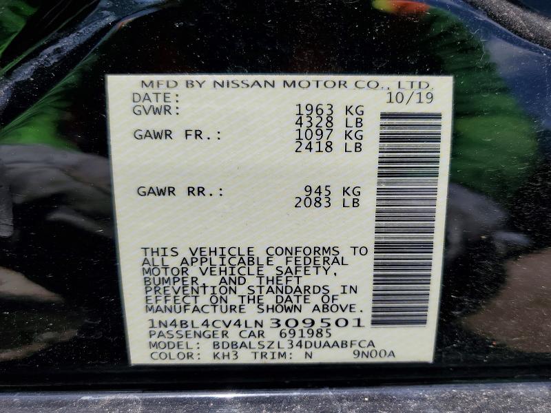 Продажа на аукционе авто 2020 Nissan Altima, vin: 1N4BL4CV4LN309501, номер лота: 60166806