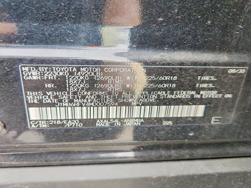 2021 Toyota Rav4 Hybrid მანქანა იყიდება აუქციონზე, vin: JTMB6RFV4MD007594, აუქციონის ნომერი: 61040236