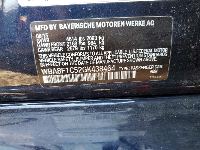 2016 Bmw 328 მანქანა იყიდება აუქციონზე, vin: WBA8F1C52GK438464, აუქციონის ნომერი: 61731036