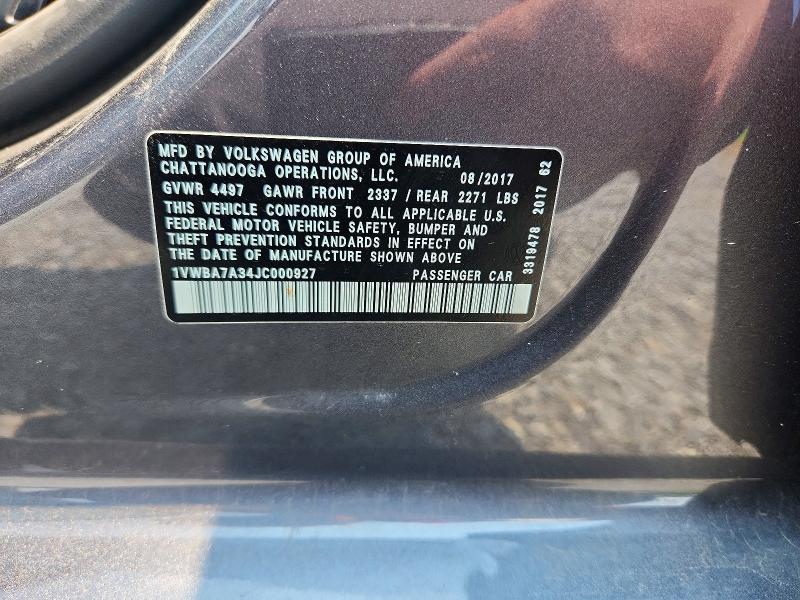 62599976 :رقم المزاد ، 1VWBA7A34JC000927 vin ، 2018 Volkswagen Passat مزاد بيع