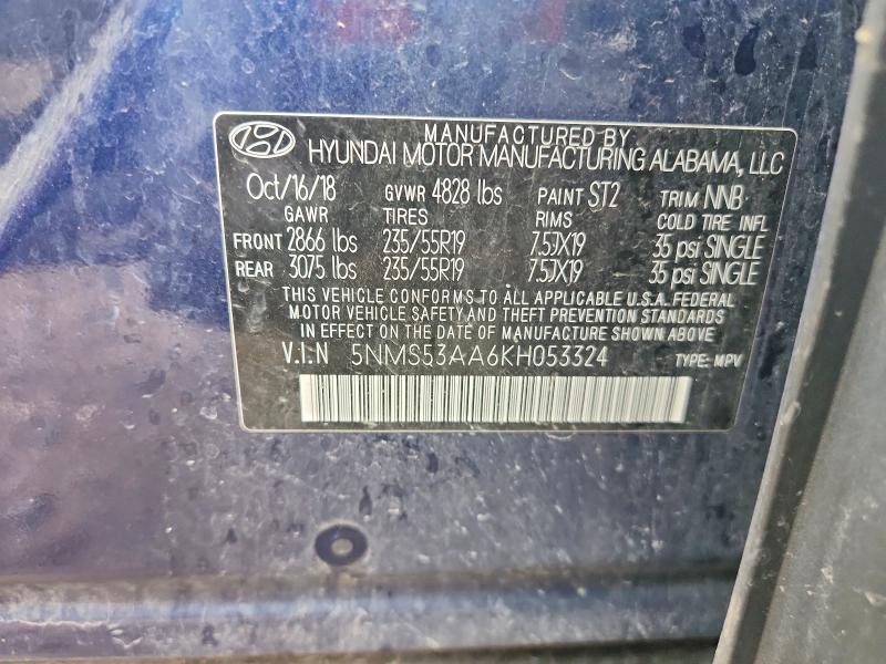 Aukcja sprzedaży 2019 Hyundai Santa Fe, vin: 5NMS53AA6KH053324, numer aukcji: 63051466