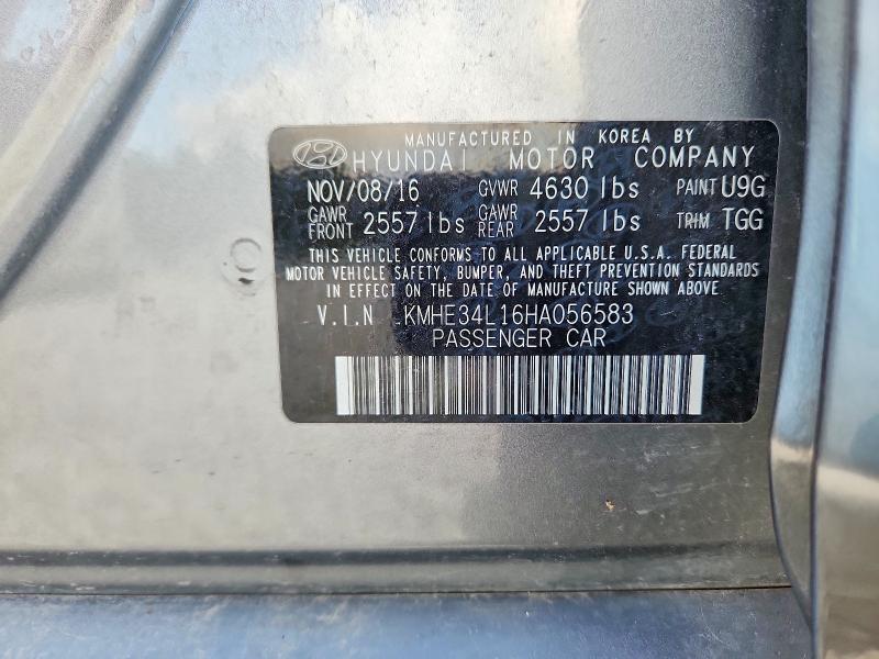 2017 Hyundai Sonata Hybrid მანქანა იყიდება აუქციონზე, vin: KMHE34L16HA056583, აუქციონის ნომერი: 59651696
