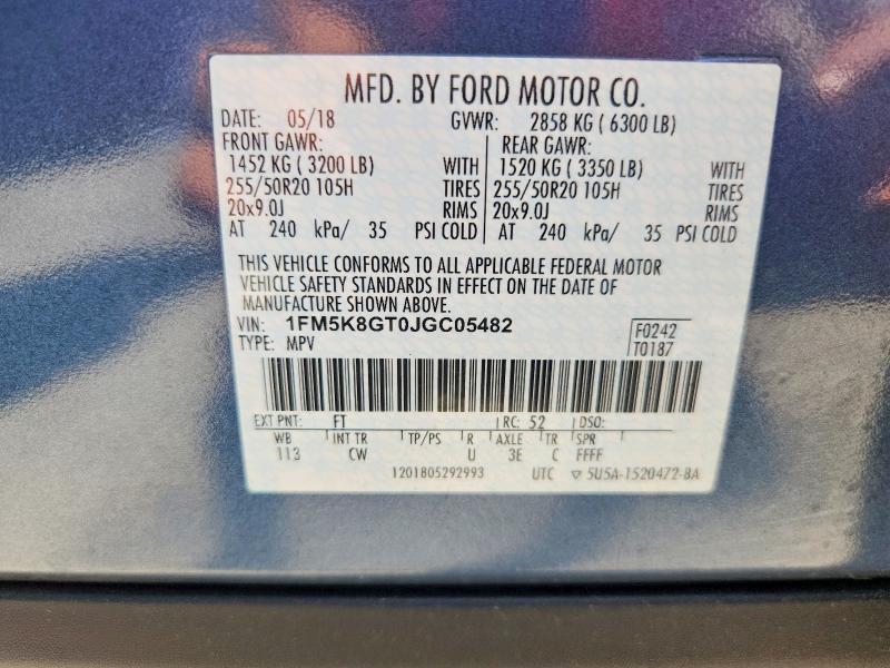 Aukcja sprzedaży 2018 Ford Explorer, vin: 1FM5K8GT0JGC05482, numer aukcji: 60325496