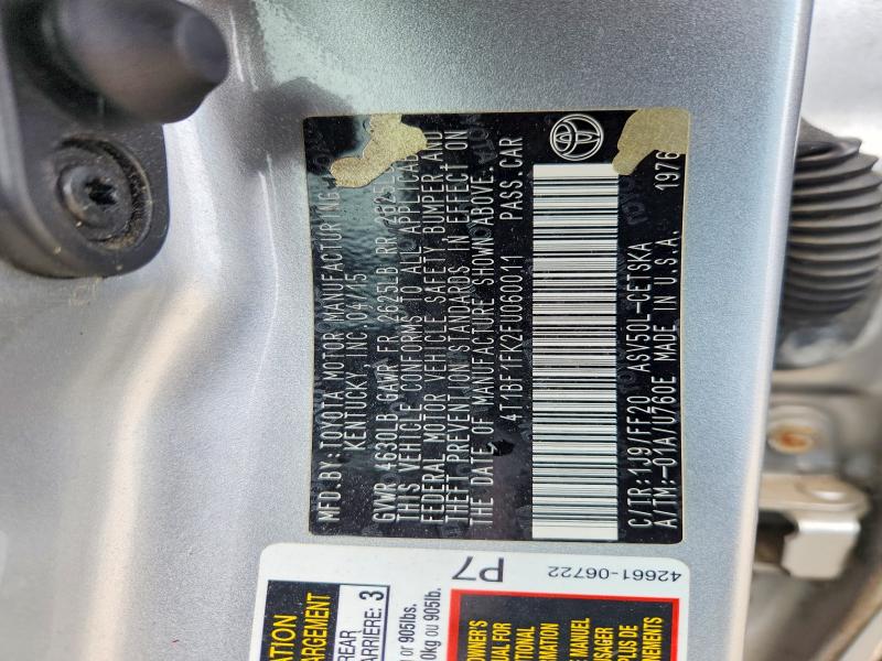 2015 Toyota Camry მანქანა იყიდება აუქციონზე, vin: 4T1BF1FK2FU060011, აუქციონის ნომერი: 61717106