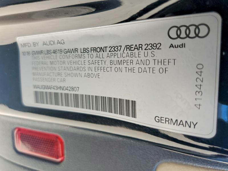 Aukcja sprzedaży 2017 Audi A4, vin: WAUGMAF43HN042807, numer aukcji: 56786206