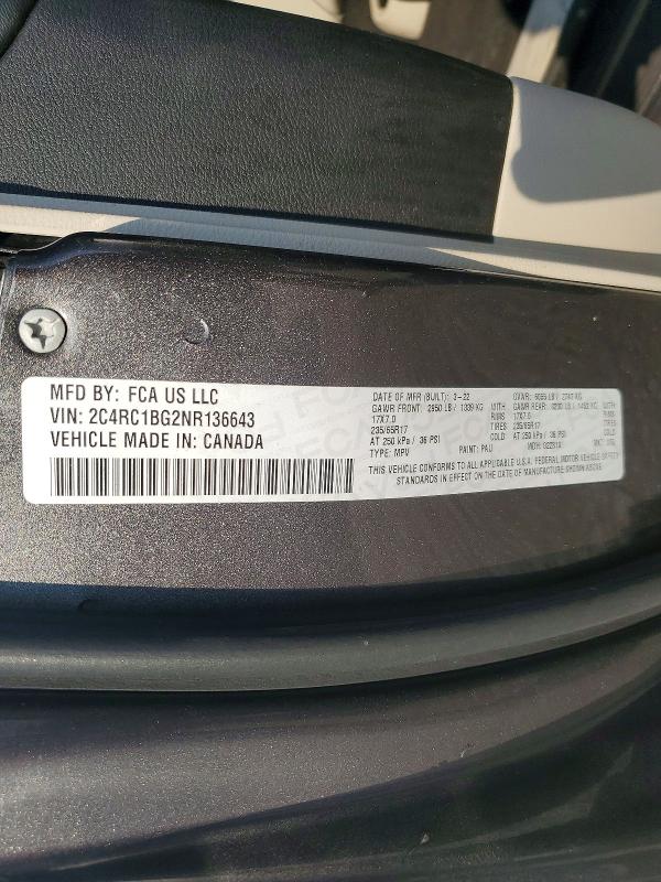 Продажа на аукционе авто 2022 Chrysler Pacifica, vin: 2C4RC1BG2NR136643, номер лота: 62321526