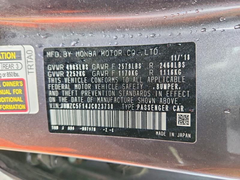2018 Honda Clarity მანქანა იყიდება აუქციონზე, vin: JHMZC5F14JC023730, აუქციონის ნომერი: 62698386