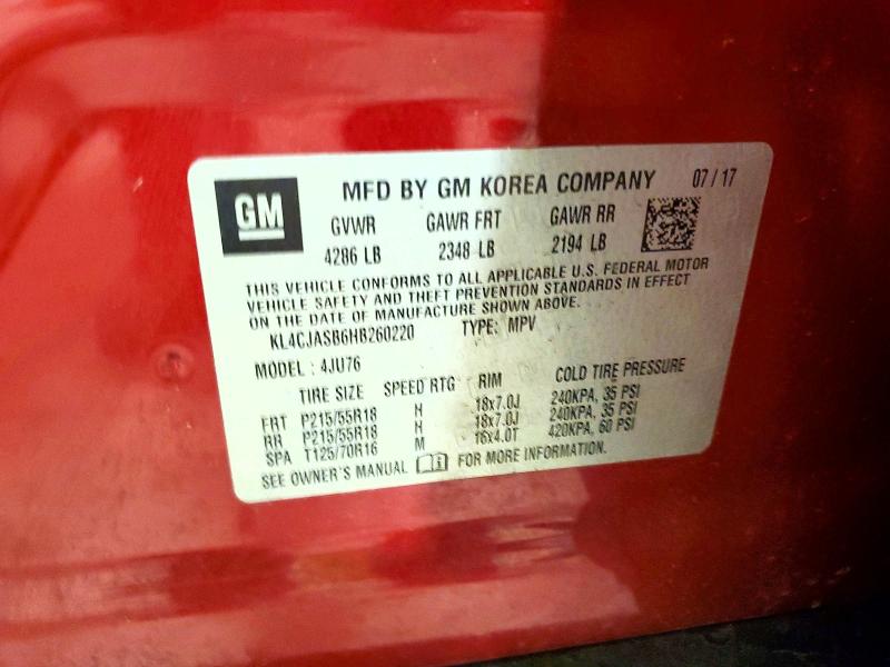 2017 Buick Encore მანქანა იყიდება აუქციონზე, vin: KL4CJASB6HB260220, აუქციონის ნომერი: 61345836