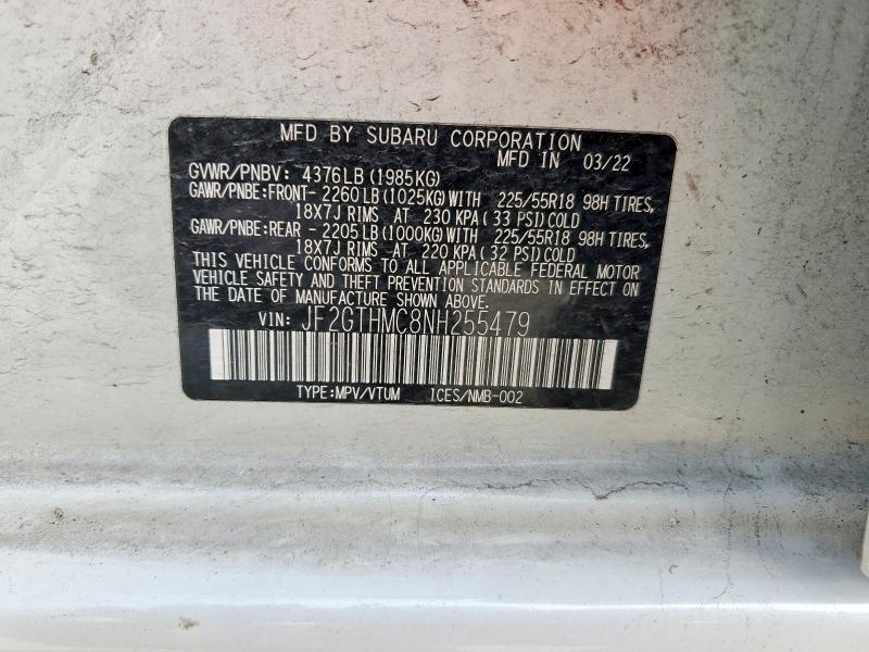 Продажа на аукционе авто 2022 Subaru Crosstrek, vin: JF2GTHMC8NH255479, номер лота: 58490986