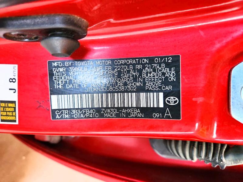 Aukcja sprzedaży 2012 Toyota Prius, vin: JTDKN3DU8C5387302, numer aukcji: 59984366