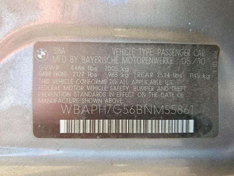 2011 Bmw 328 მანქანა იყიდება აუქციონზე, vin: WBAPH7G56BNM55861, აუქციონის ნომერი: 59248876