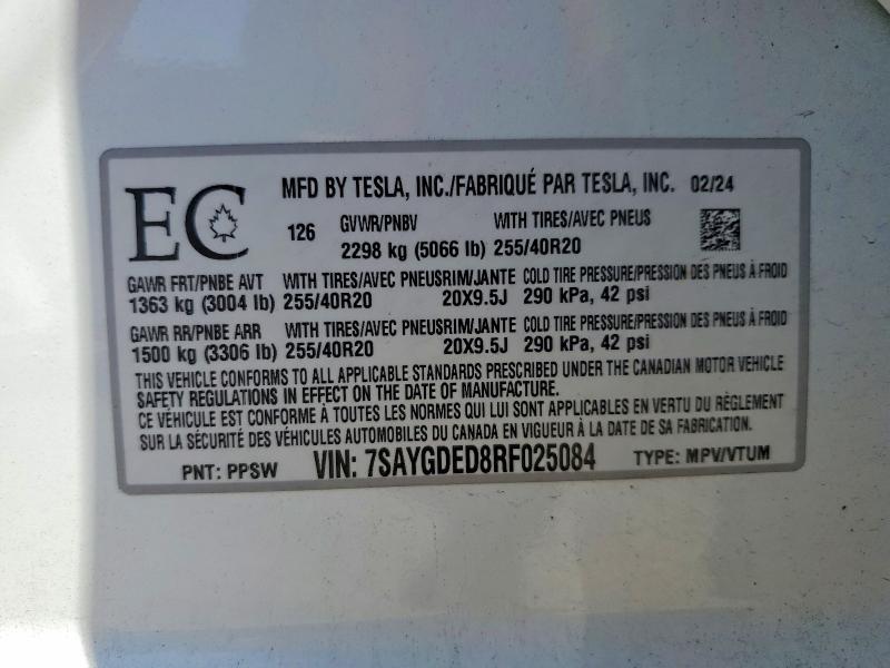Auction sale of the 2024 Tesla Model Y, vin: 7SAYGDED8RF025084, lot number: 61111426
