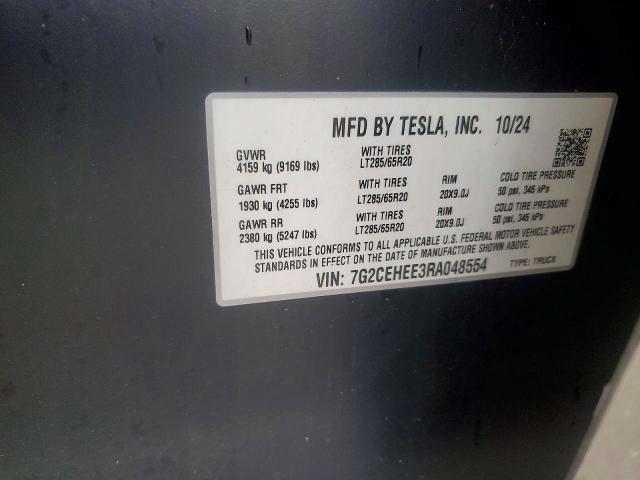 2024 Tesla Cybertruck მანქანა იყიდება აუქციონზე, vin: 7G2CEHEE3RA048554, აუქციონის ნომერი: 61213126