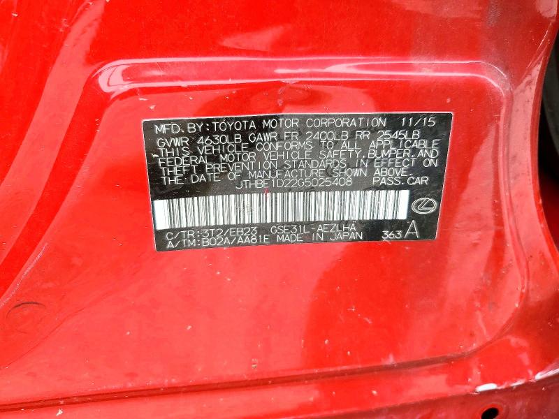 60163516 :رقم المزاد ، JTHBE1D22G5025408 vin ، 2016 Lexus Is مزاد بيع