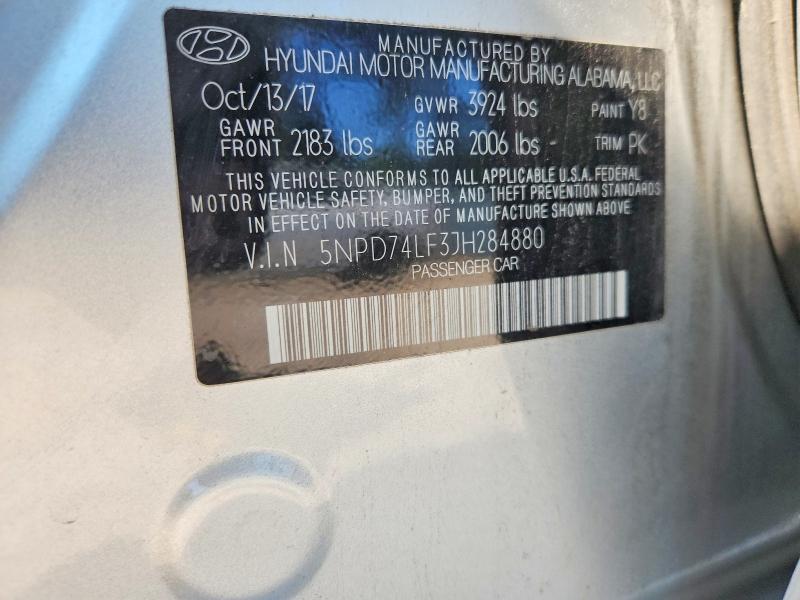 Продаж на аукціоні авто 2018 Hyundai Elantra, vin: 5NPD74LF3JH284880, номер лоту: 62716546