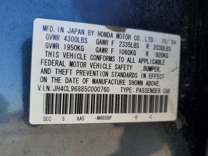 62425416 :رقم المزاد ، JH4CL96885C000760 vin ، 2005 Acura Tsx مزاد بيع