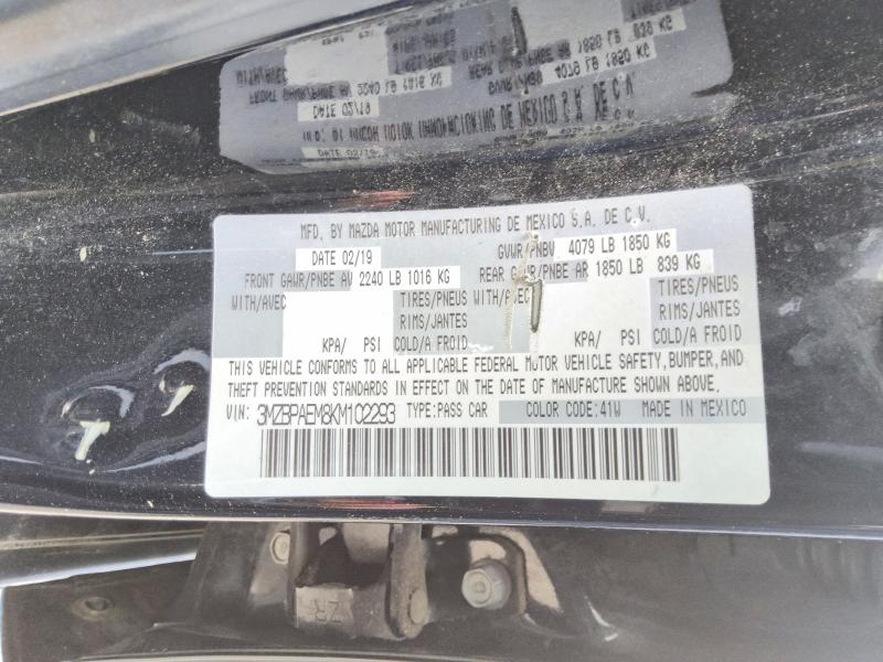 Aukcja sprzedaży 2019 Mazda 3, vin: 3MZBPAEM8KM102293, numer aukcji: 61870756