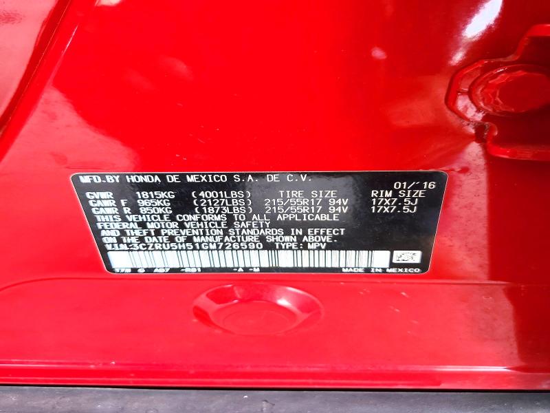 Aukcja sprzedaży 2016 Honda Hr-v, vin: 3CZRU5H51GM726590, numer aukcji: 62809226