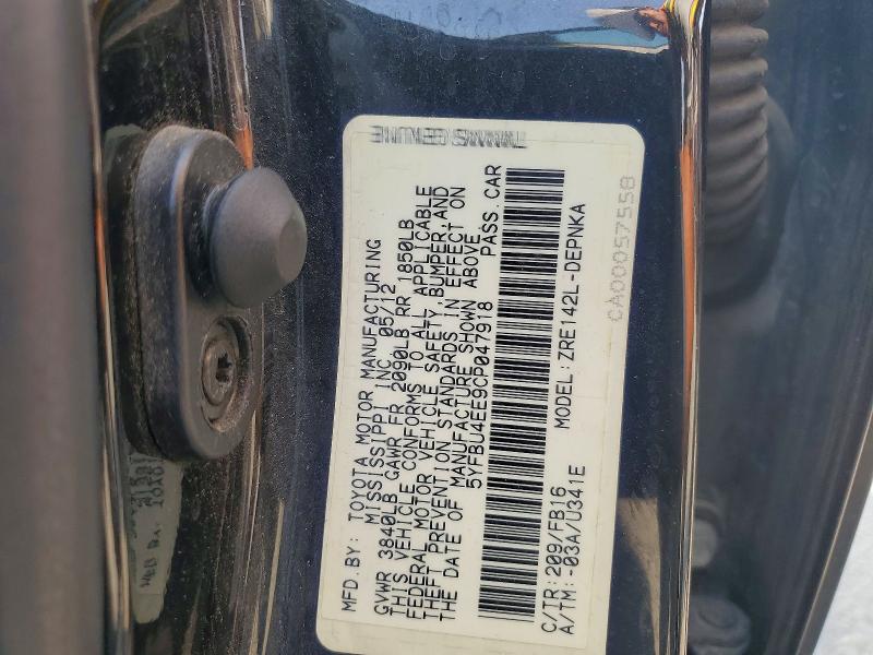 Aukcja sprzedaży 2012 Toyota Corolla, vin: 5YFBU4EE9CP047918, numer aukcji: 62345996