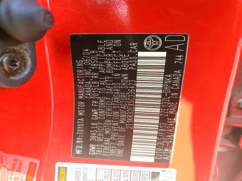 61891206 :رقم المزاد ، 2T1KR32EX5C336423 vin ، 2005 Toyota Corolla Matrix مزاد بيع