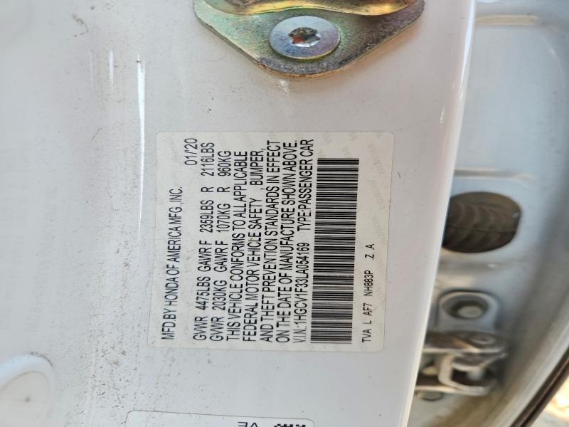 Aukcja sprzedaży 2020 Honda Accord, vin: 1HGCV1F33LA054169, numer aukcji: 59602956