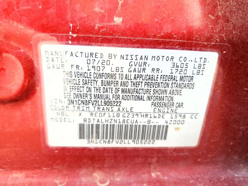 2020 Nissan Versa მანქანა იყიდება აუქციონზე, vin: 3N1CN8FV2LL905222, აუქციონის ნომერი: 61732626