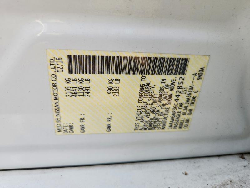 60505106 :رقم المزاد ، 1N4AA6AP3GC442852 vin ، 2016 Nissan Maxima مزاد بيع