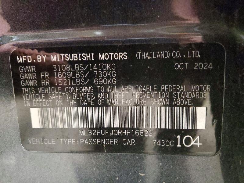 Aukcja sprzedaży 2024 Mitsubishi Mirage, vin: ML32FUFJ0RHF16622, numer aukcji: 62763056