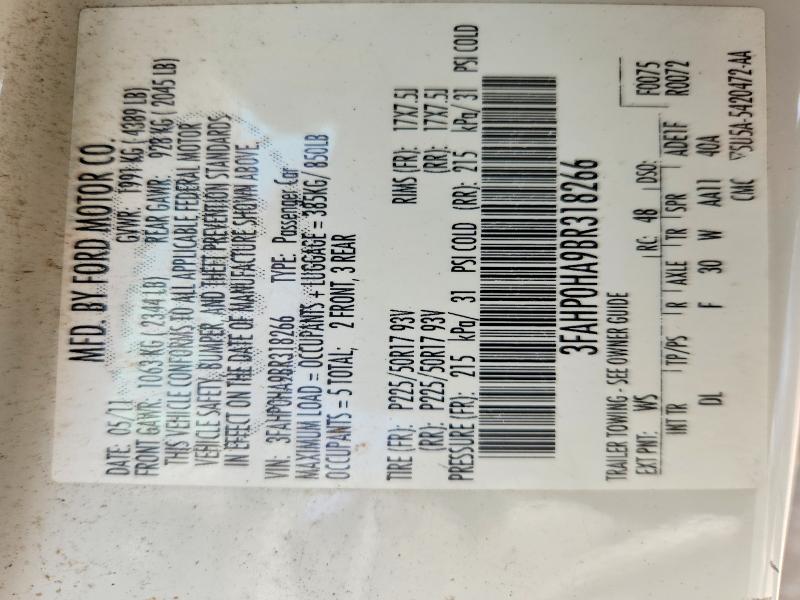 Продаж на аукціоні авто 2011 Ford Fusion, vin: 3FAHP0HA9BR318266, номер лоту: 61637336