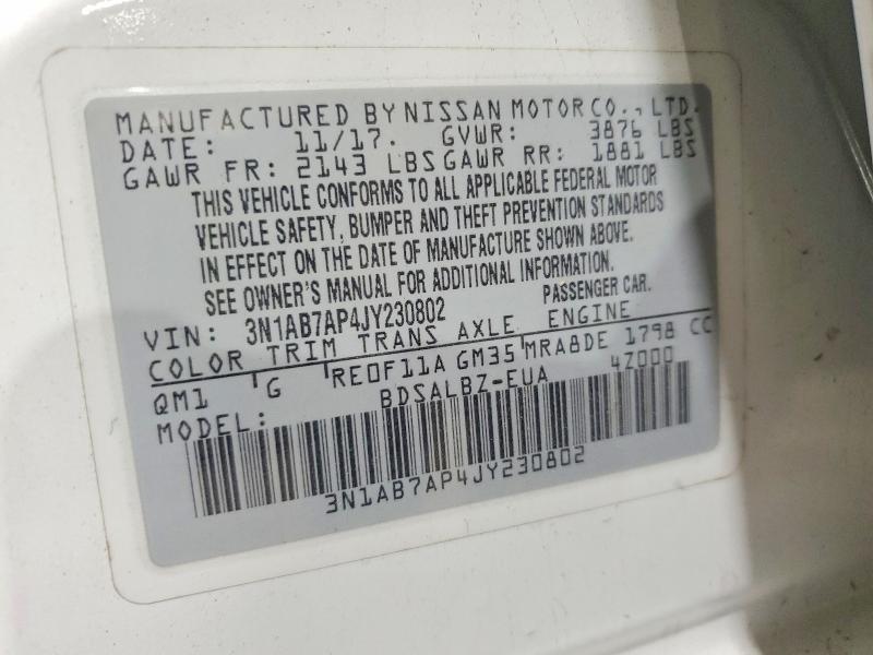 61077596 :رقم المزاد ، 3N1AB7AP4JY230802 vin ، 2018 Nissan Sentra مزاد بيع