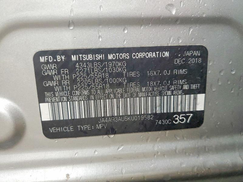 61965286 :رقم المزاد ، JA4AR3AU5KU019582 vin ، 2019 Mitsubishi Outlander Sport مزاد بيع
