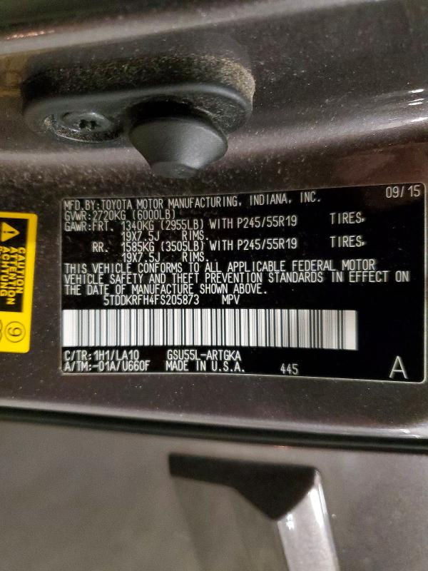 61574506 :رقم المزاد ، 5TDDKRFH4FS205873 vin ، 2015 Toyota Highlander مزاد بيع