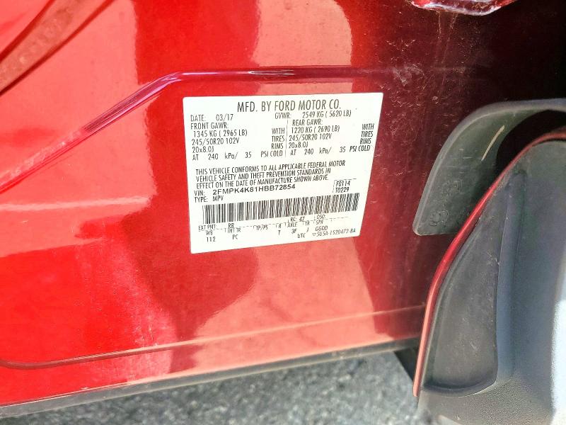 Продаж на аукціоні авто 2017 Ford Edge, vin: 2FMPK4K81HBB72854, номер лоту: 60484556