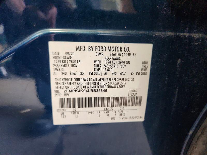 62479446 :رقم المزاد ، 2FMPK4K94LBB35346 vin ، 2020 Ford Edge مزاد بيع