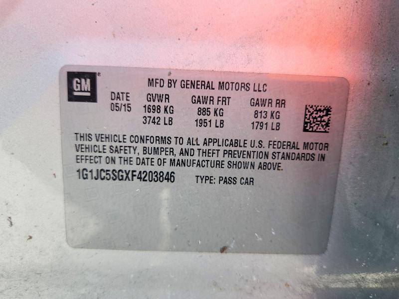 Продажа на аукционе авто 2015 Chevrolet Sonic, vin: 1G1JC5SGXF4203846, номер лота: 61353086