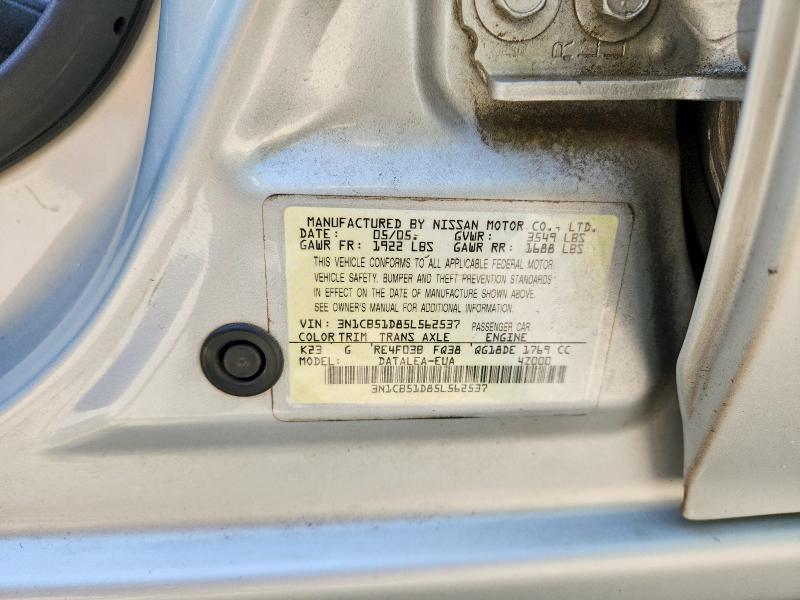 Aukcja sprzedaży 2005 Nissan Sentra, vin: 3N1CB51D85L562537, numer aukcji: 62214726