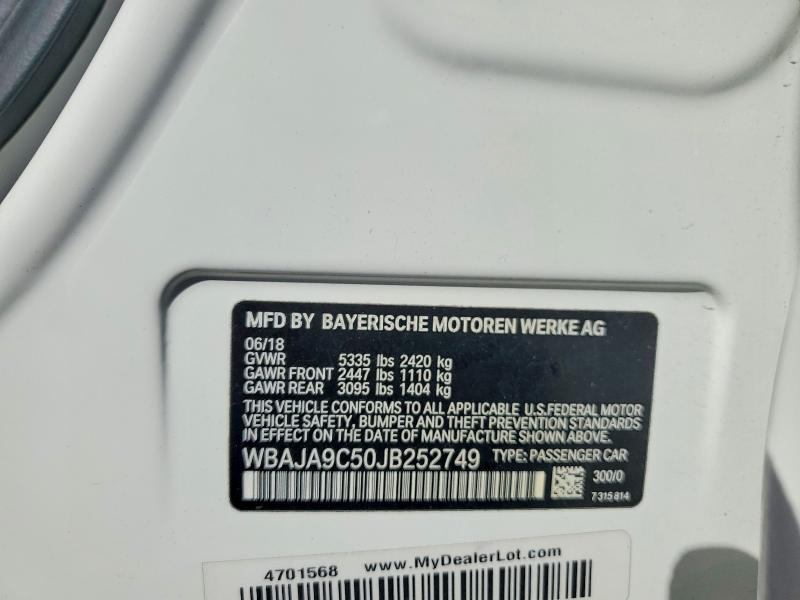 2018 Bmw 530e მანქანა იყიდება აუქციონზე, vin: WBAJA9C50JB252749, აუქციონის ნომერი: 61389246