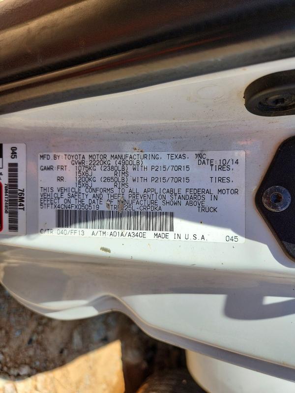 61166566 :رقم المزاد ، 5TFTX4CN4FX050519 vin ، 2015 Toyota Tacoma مزاد بيع